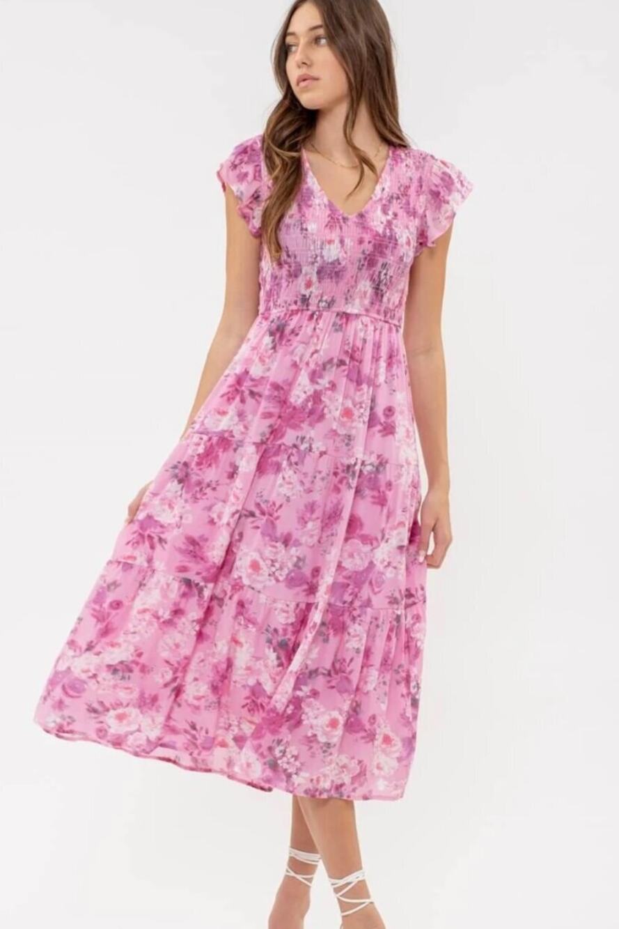 By The River Pink Floral Maxi Dress Large